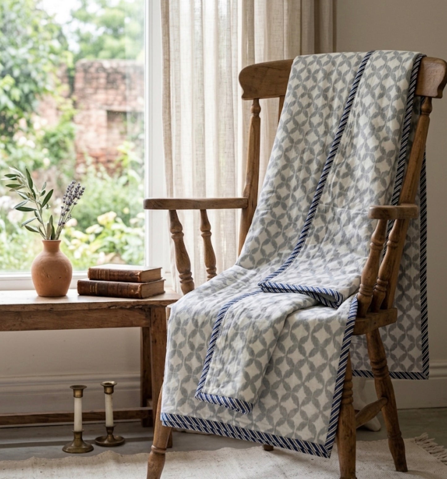 Infinite bloom hand-block printed cotton dohar