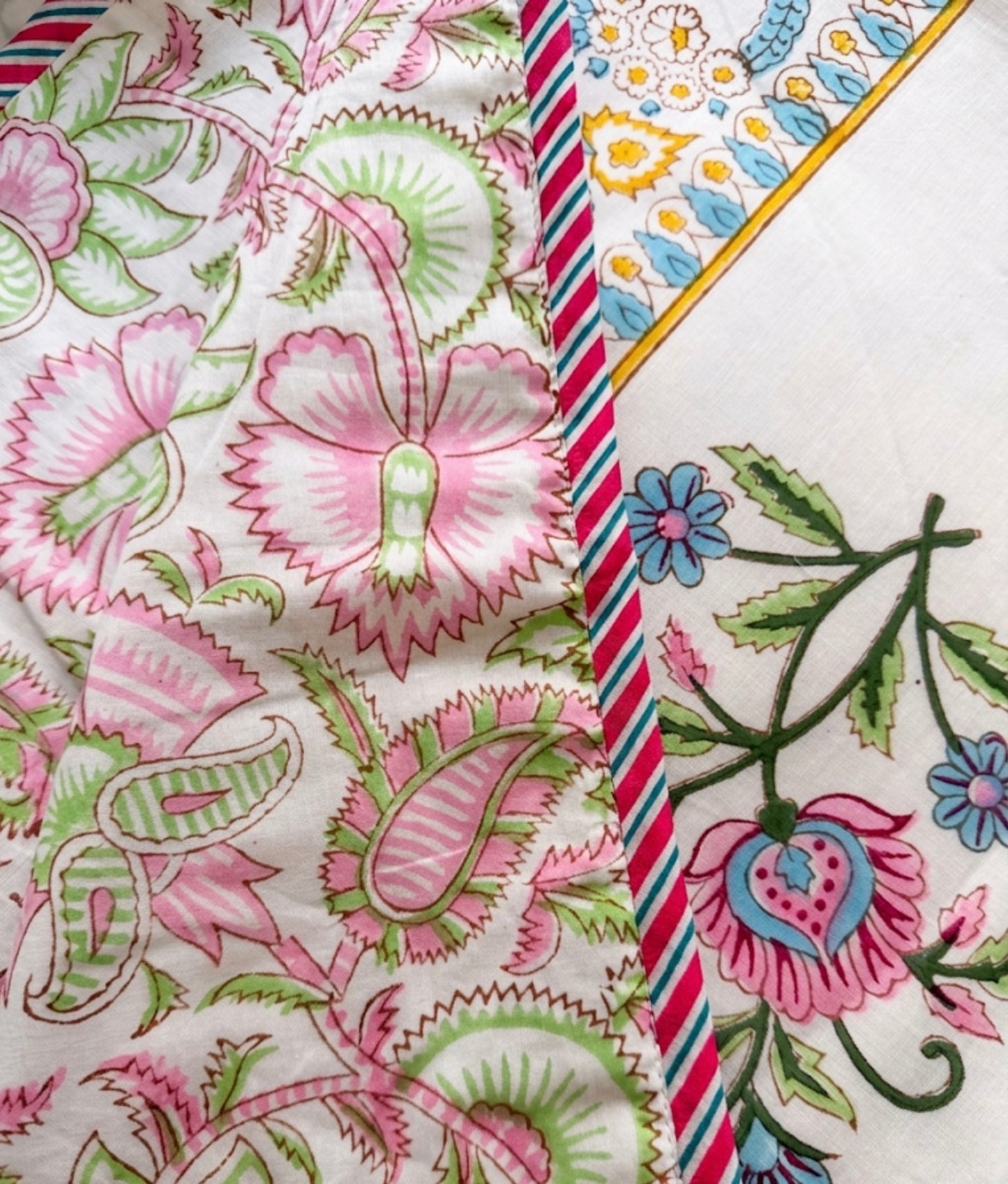 Reversible Royal Botanical Hand-Block Flannel Dohar-twin single set