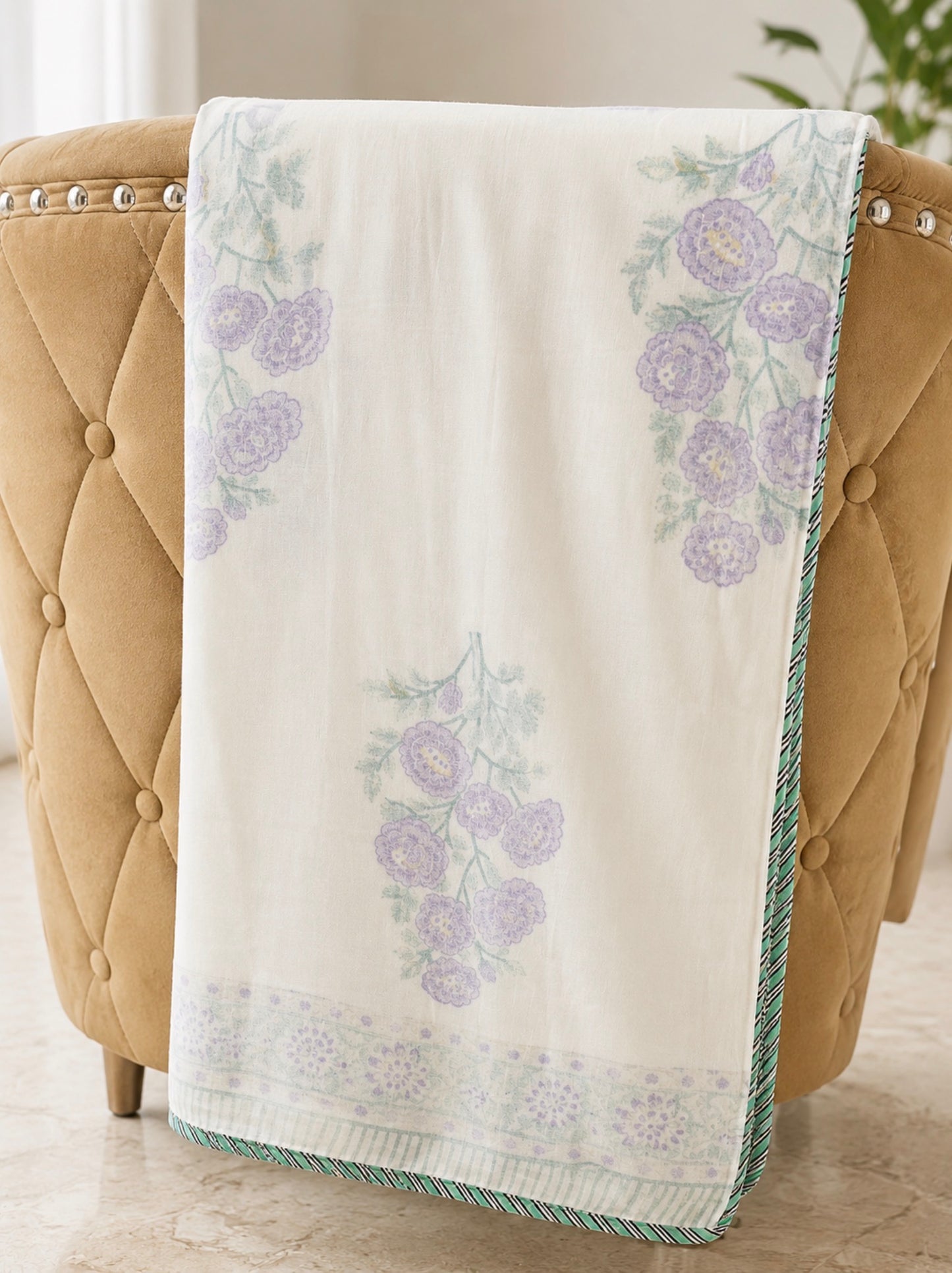 Lavender Hand-Block Printed Cotton Dohar – pair of singles