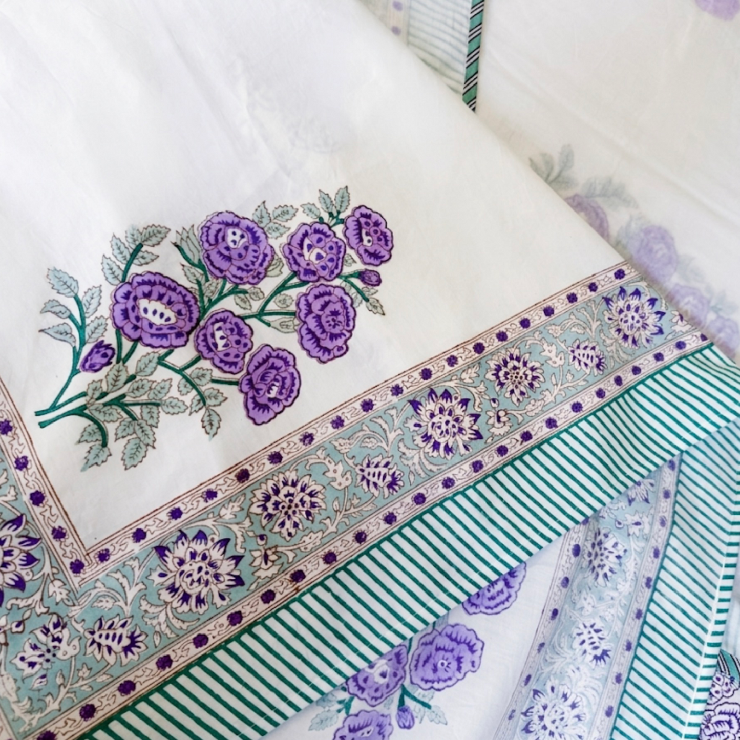 Lavender Field Hand-Block Printed Super King Bedsheet Set
